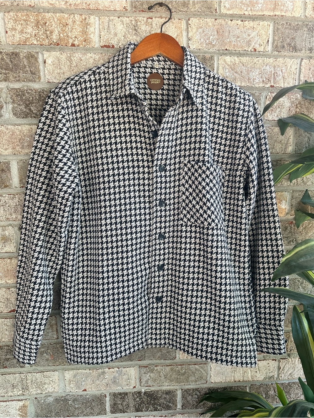 Common People Houndstooth Button-Up OverShirt Jacket Shacket Men Medium